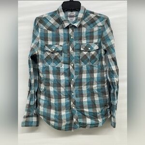AUTHENTIC 44mm Legendary Work Wear Teal/Gray Squared  L/S Snap Shirt Mens SZ XL